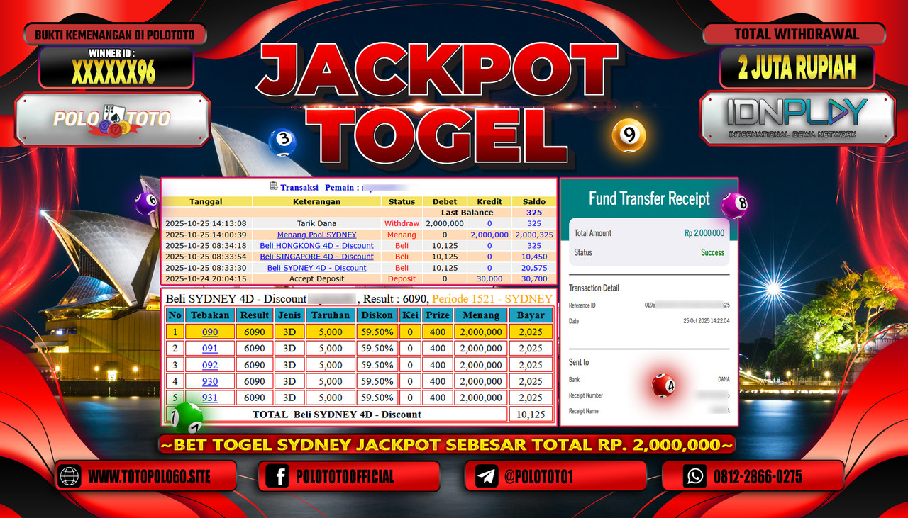 POLOTOTO JACKPOT TOGEL POOL SYDNEY Rp.2.000.000,- LUNAS