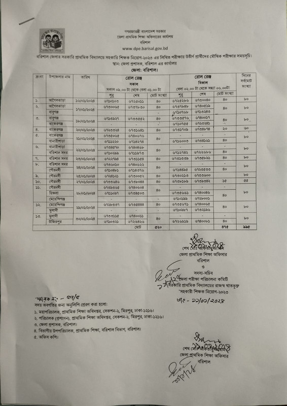 Primary-Barisal-District-1st-Phase-Viva-Date-2024