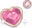 Pink heart and purple circle gem, both with a golden outline