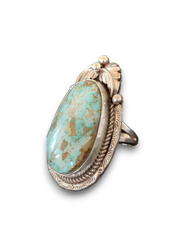 USA Mens Navajo Sterling Silver Blue Green Royston Turquoise Ring Size 9 00672