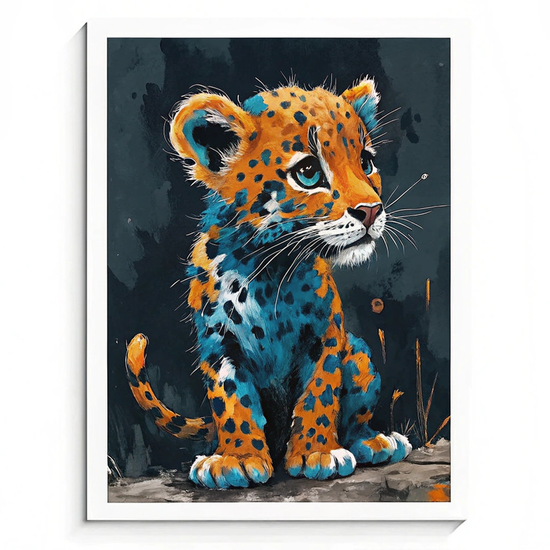 Colourful Leopard Art Print Nursery Wall Art Framed Leopard Cub Print Animal Art (2)