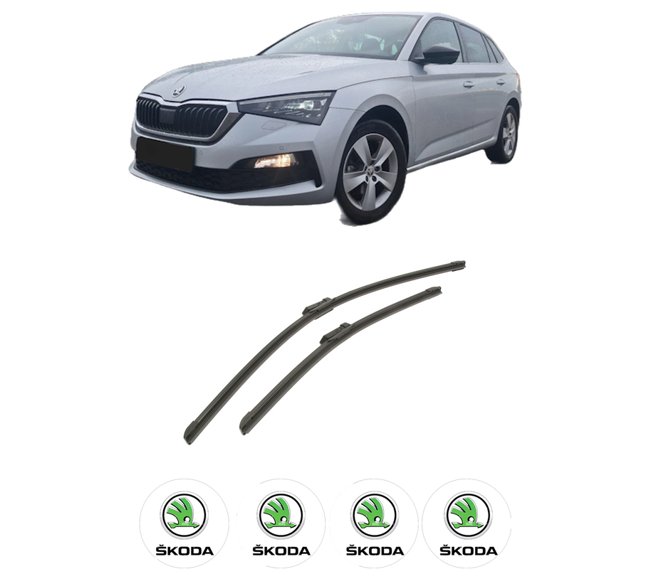 Set stergatoare auto SKODA SCALA (NW1) din 2019-2020, pentru parbriz auto, 2 bucati, Bosch Aerotwin, din cauciuc siliconat rezistent, 4 Stickere Auto SKODA