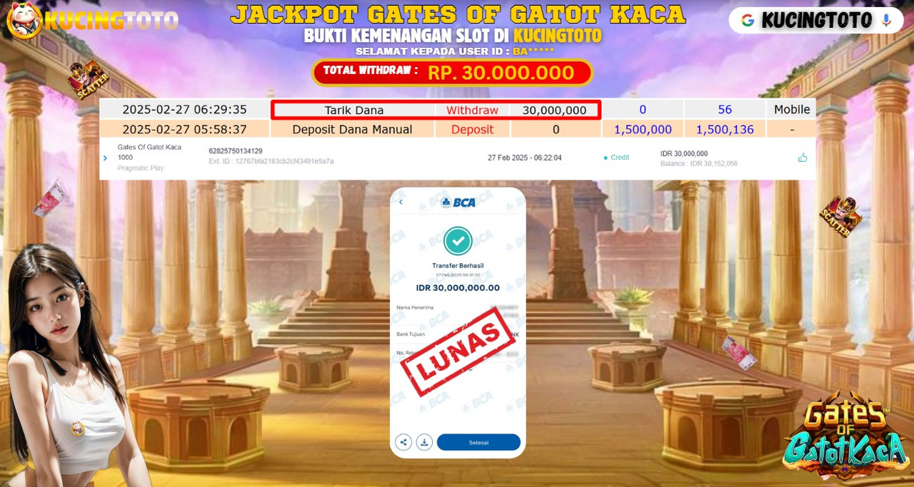 KUCINGTOTO JACKPOT SLOT GATES OF GATOTKACA RP.30.000.000.,- LUNAS