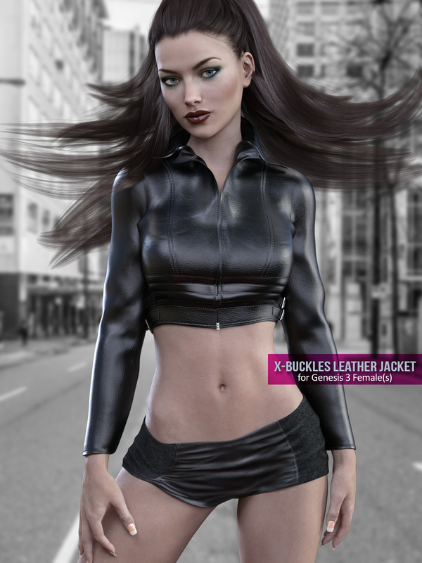 X-Fashion Buckles Jacket Outfit for Genesis 3 Females