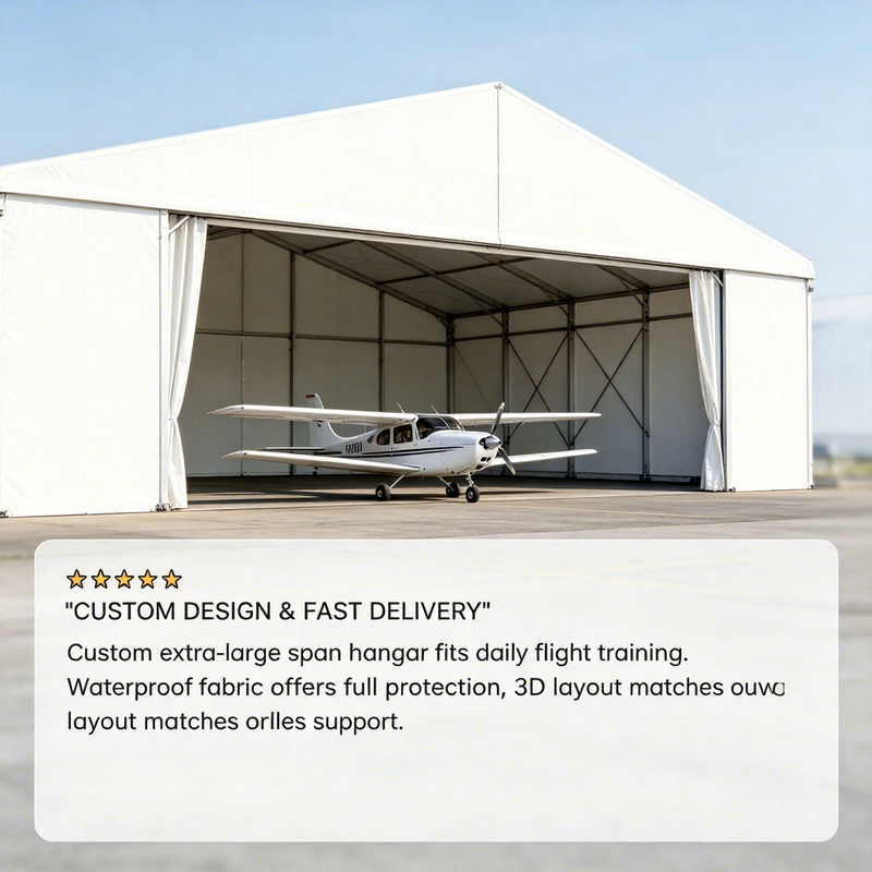 U.S. Aviation Club using large span aluminum aircraft hangar tent for helicopter parking and maintenance