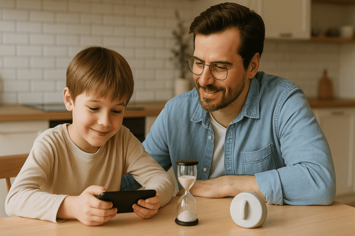 Родитель помогает ребёнку соблюдать время игры