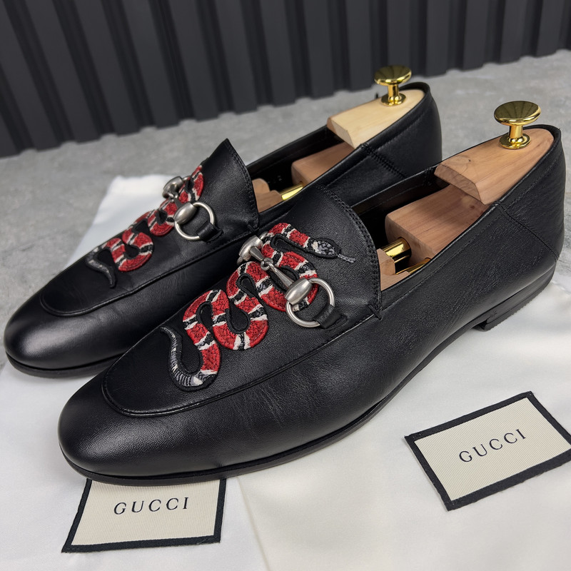 GUCCI Horsebit Jordaan Snake Collapsible Loafer Black 8.5 G GUCCI Horsebit Jordaan Snake Collapsible Loafer Black 8.5 G