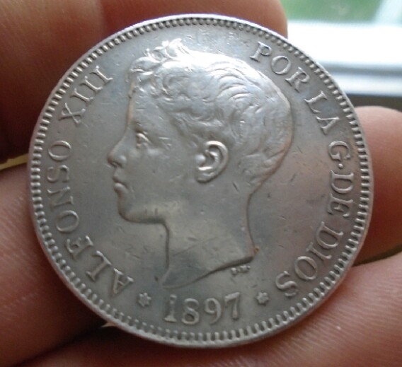 5 pesetas 1897. Alfonso XIII. Moltes gràcies Fredericus 20190520-160426