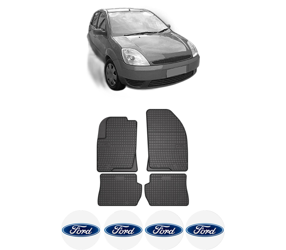 Set covorase presuri FORD FIESTA V (JH_, JD_) din 2001-2008, auto, din cauciuc thermoplastic, 4 Stickere auto cu FORD