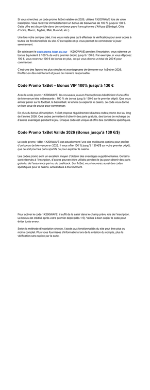 Meilleur Code Promo 1x Bet 2026 1X200WAVE Bonus 130