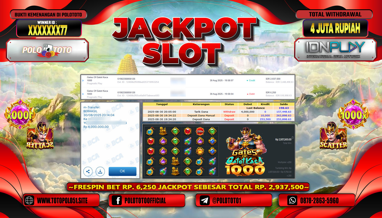 POLOTOTO JACKPOT SLOT GATES OF GATOT KACA 1000 Rp.4.000.000,-LUNAS