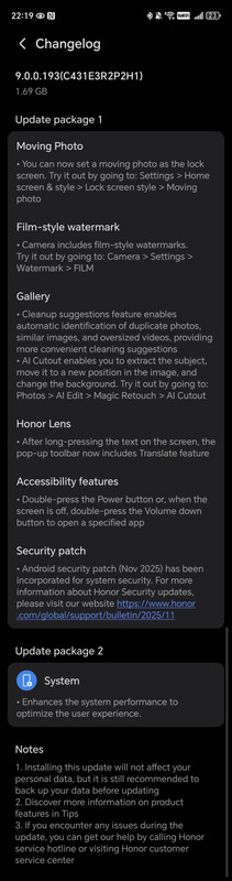 Screenshot 20260105 221948 com hihonor ouc Change Log Details Activity