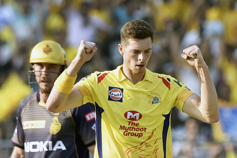 Santner celebrating after taking a wicket with CSK