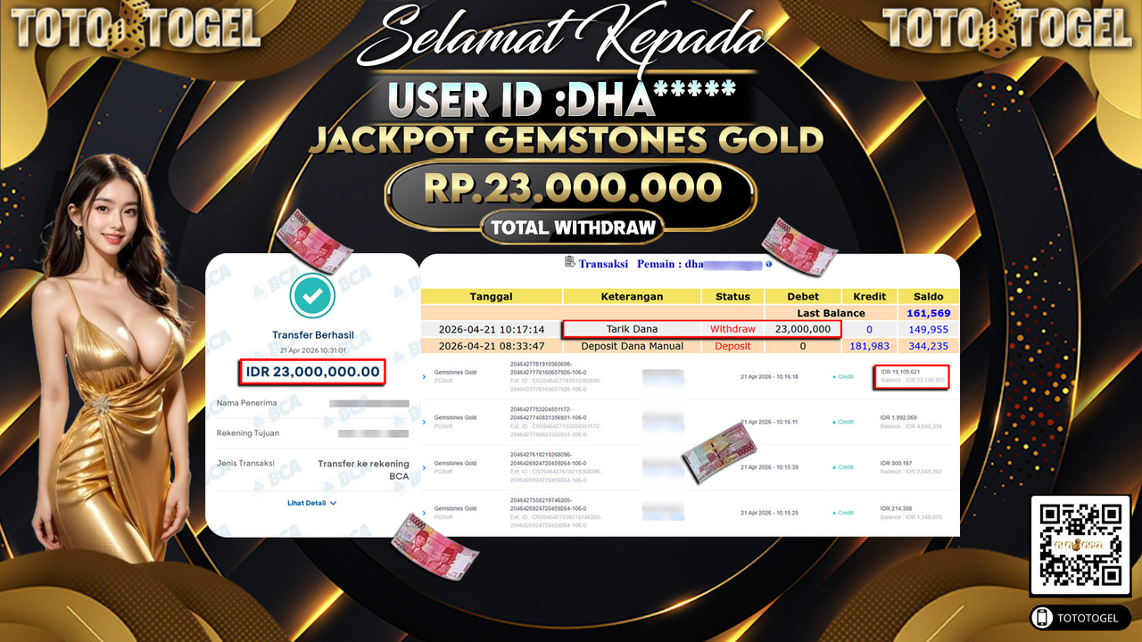 Bukti Pembayaran Jackpot Permainan Slot Gamestones Gold ID:DHA*****LUNAS