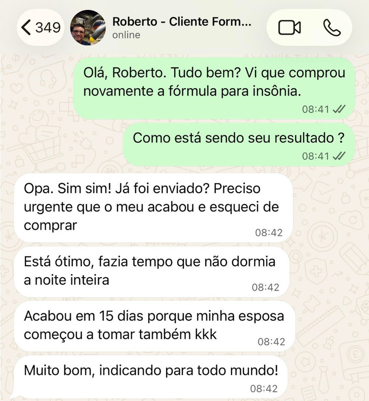 Print WhatsApp cliente Fórmula para Insônia