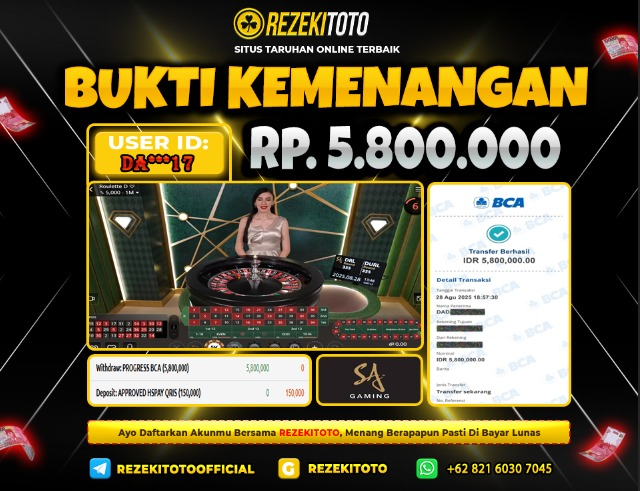 BUKTI KEMENANGAN 28 AGUSTUS 2025 ROULETTE 5 JUTA 