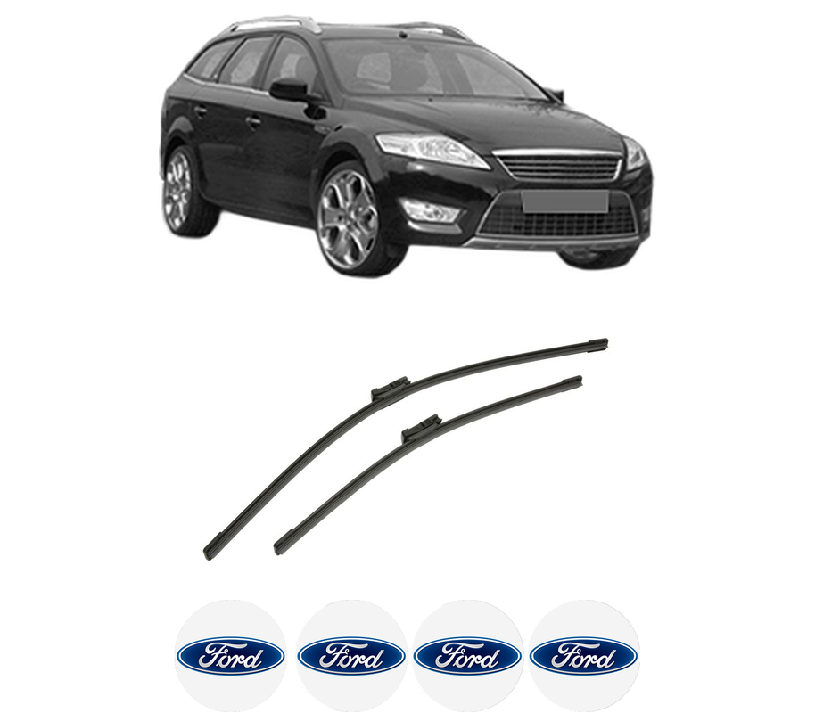 Set stergatoare auto FORD MONDEO IV (BA7) din 2007-2015, pentru parbriz auto, 2 bucati, Bosch Aerotwin, din cauciuc siliconat rezistent, 4 Stickere Auto FORD