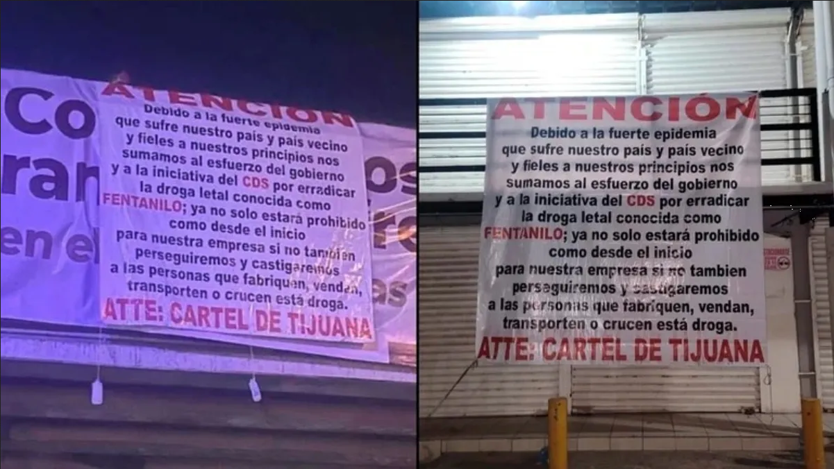 Aparecen narcomantas contra el fentanilo en Baja California