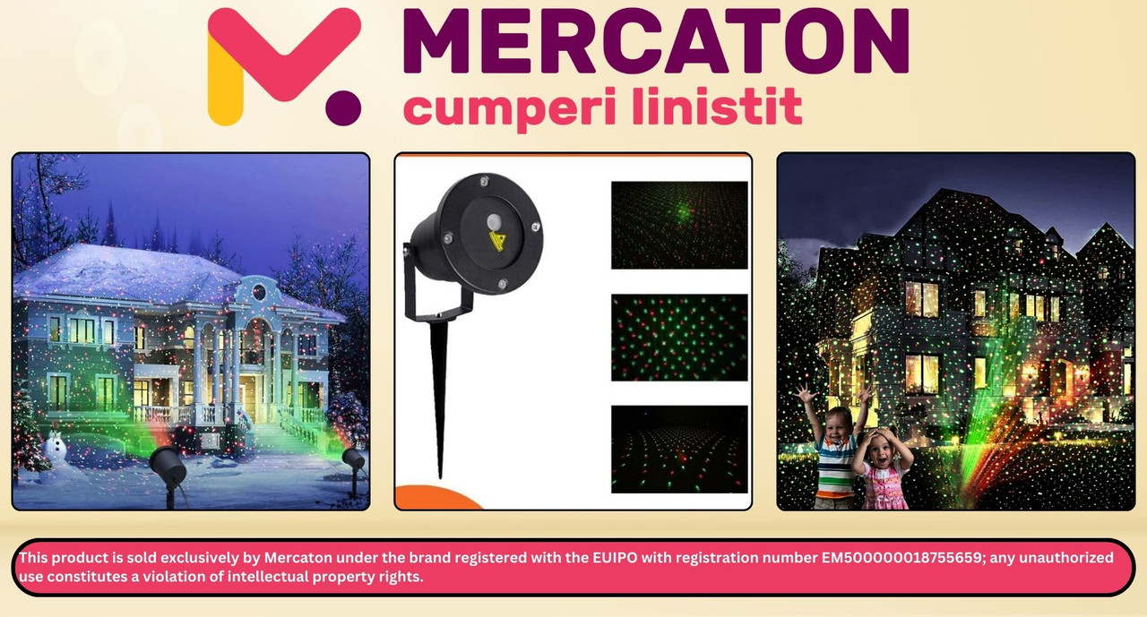 Proiector Laser Mercaton cu telecomanda, 6 moduri de iluminare, rosu si verde, 220V