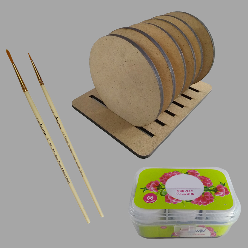 Madhubani Painting on Round Tea Coasters with Stand DIY Kit