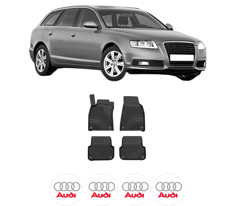 Set covorase presuri AUDI A6 C6 Avant (4F5) din 2004-2011, auto, din cauciuc thermoplastic, 4 Stickere auto cu AUDI