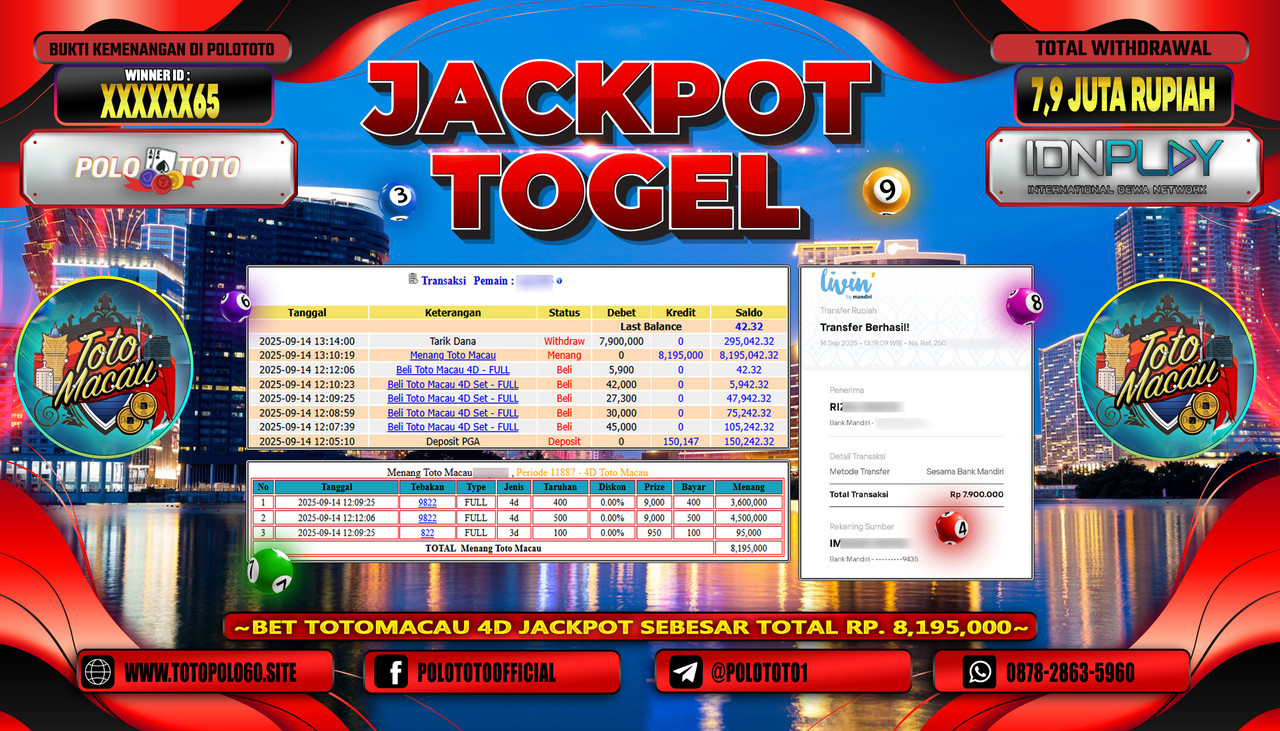 POLOTOTO JACKPOT TOGEL TOTO MACAU Rp.7.900.000,-LUNAS
