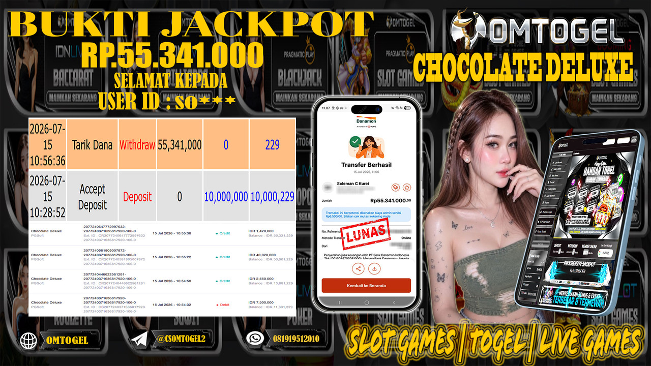 OMTOGEL JACKPOT PG SOFT CHOCOLATE DELUXE Rp.55,341,000,- DIBAYAR LUNAS