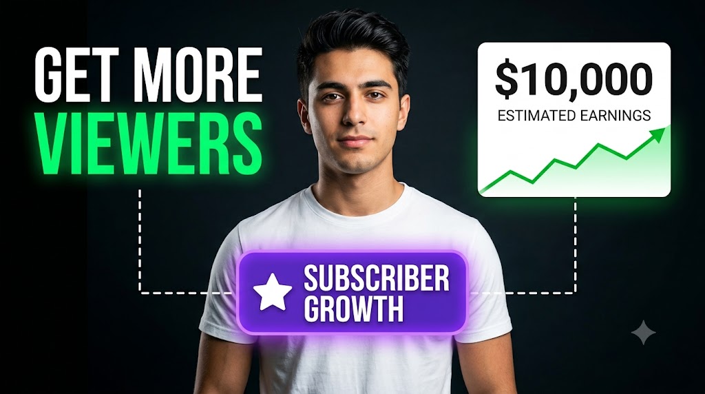 AI-generated example result for the youtube-thumbnail prompt: YouTube Subscriber Growth Thumbnail – $10,000 Earnings Badge Design AI YouTube Thumbnail Prompt