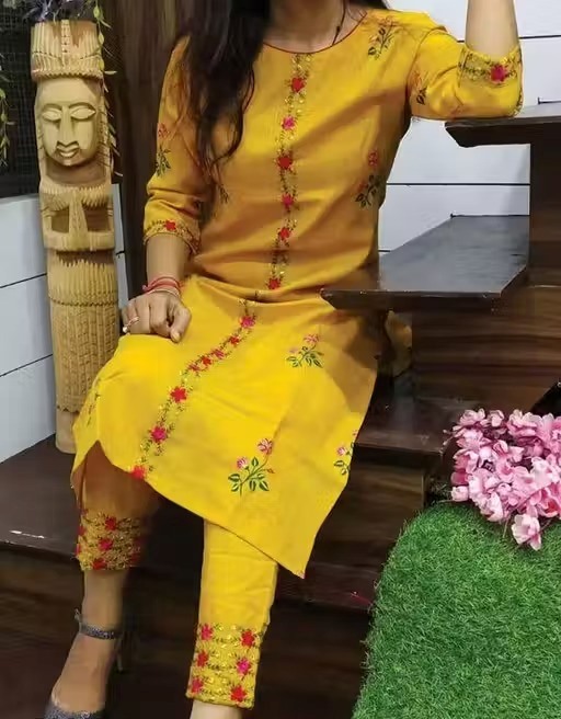 pants kurti kurti pants kurti yellow kurti pant set naira anarkali suit cottan anarkali suit naira kurta set kurti naira cut Color 3 (KS132)