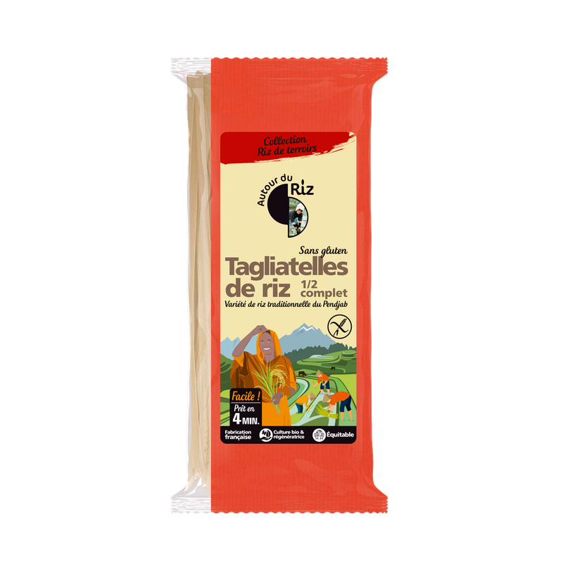 Tagliatelles de riz 1/2 complet Fabriqu&eacute;es en France & &eacute;quitables, Autour du Riz, 400g