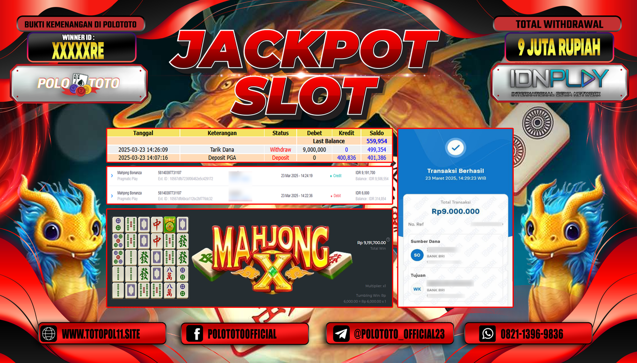 POLOTOTO JACKPOT SLOT MAHJONG BONANZA Rp.9.000.000,-