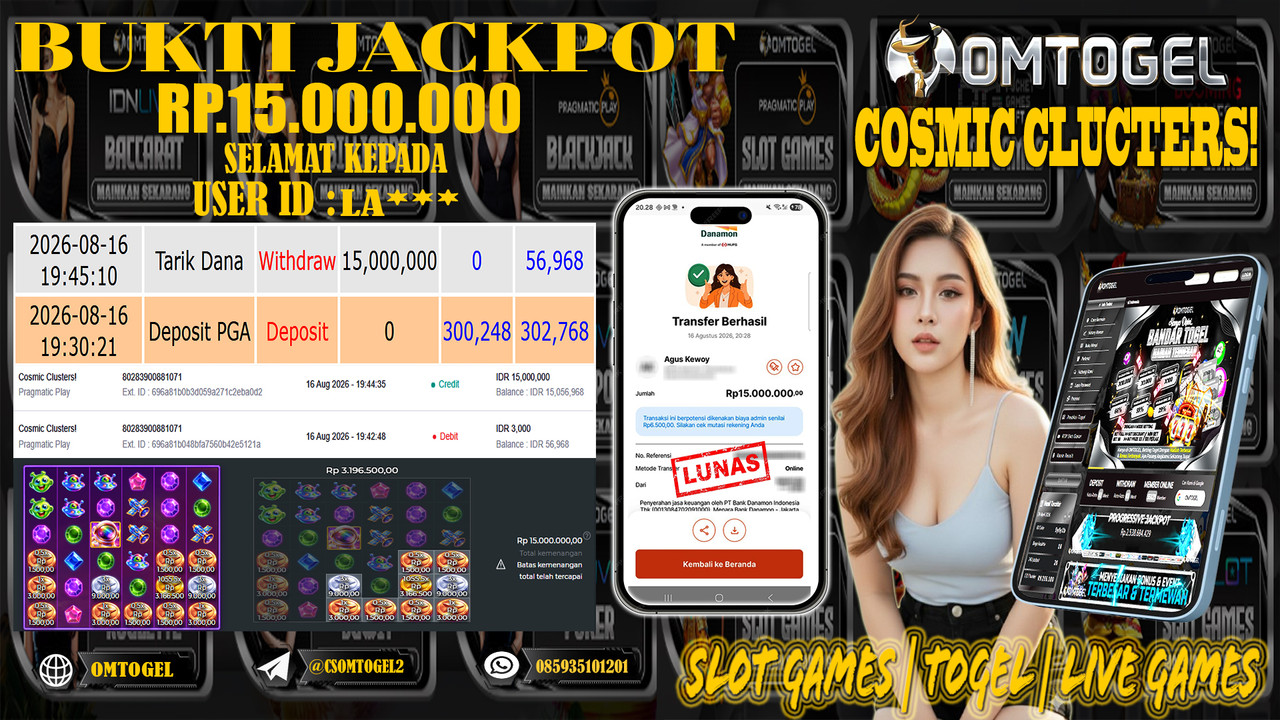 OMTOGEL JACKPOT PRAGMATIC PLAY COSMIC CLUCTERS! Rp,15,000,000,- DIBAYAR LUNAS