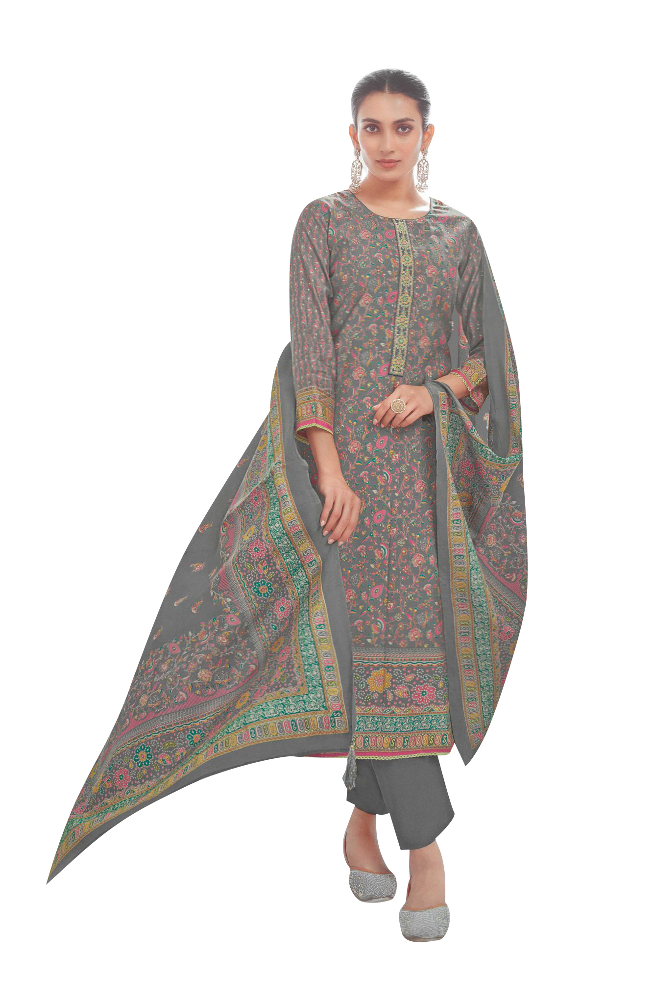 Ladyline Modal Silk Printed Embroidered Salwar Kameez Indian Bollywood Pakistani - Picture 23 of 25