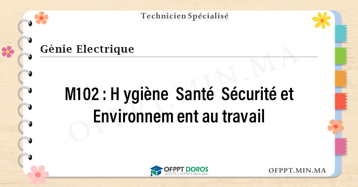 Sommaire détaillé du cours Hygiène Santé Sécurité et Environnement au travail M102 OFPPT - Structure du module