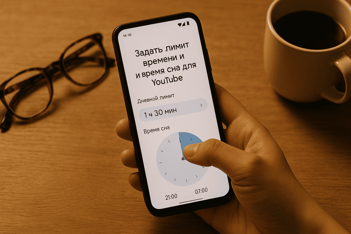 Мама задает лимит времени и расписание сна для YouTube на Android