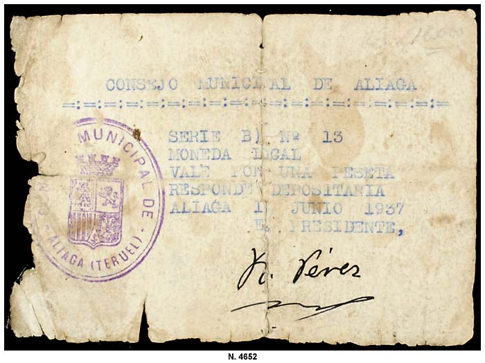 1 Peseta Aliaga, 1937 (Teruel) Lote4652