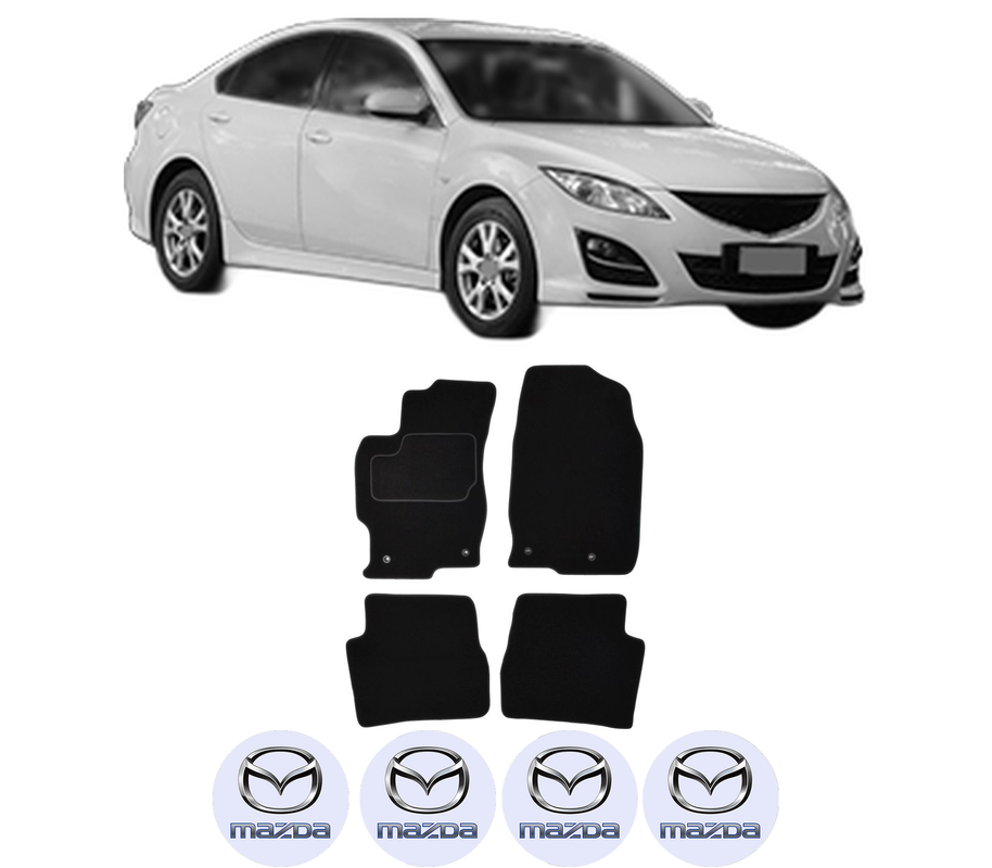 Set Covorase Presuri MAZDA 6 Hatchback (GH) din 2007-2013, Auto, Material Textil Mocheta, 4 Stickere auto cu MAZDA