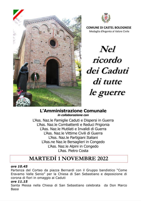 Martedì 1 novembre a Castel Bolognese si commemorano i caduti di tutte le guerre