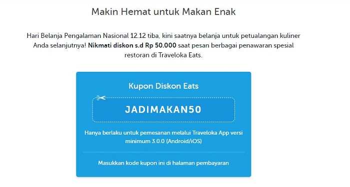 Promo 12.12 dari Traveloka berupa kupon kuliner
