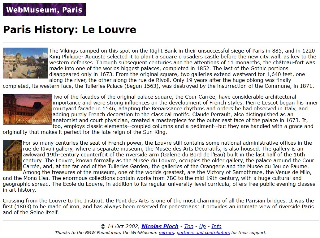 WebMuseum Paris early virtual museum interface