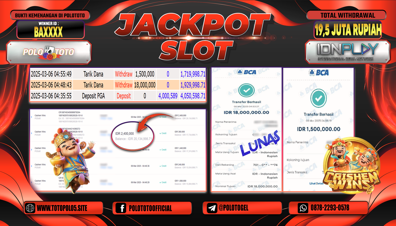 POLOTOTO JACKPOT SLOT CAISHEN WINS Rp.19.500.000,-