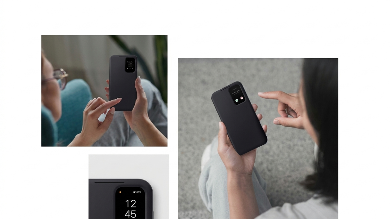 Interior de la funda Smart View Wallet Case mostrando el compartimento para tarjetas