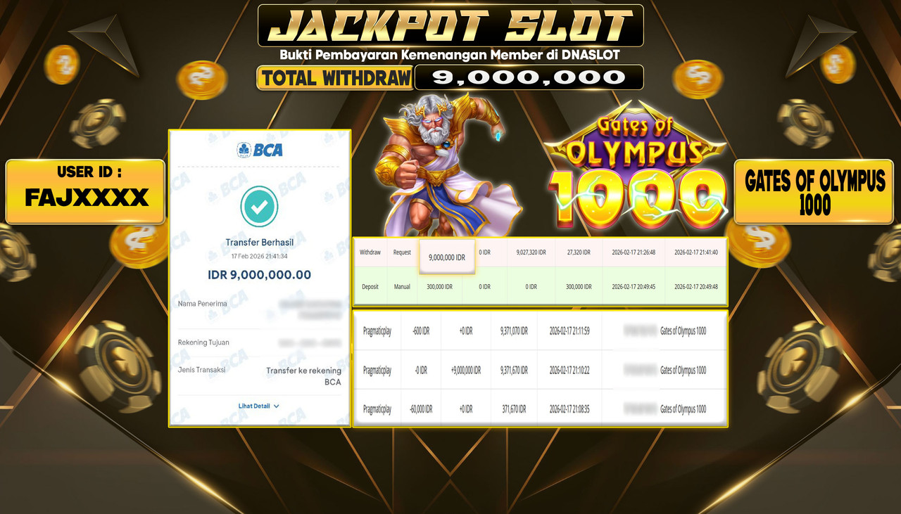 JACKPOT SLOT GATES OF OLYMPUS 1000 17 FEBRUARI 2026