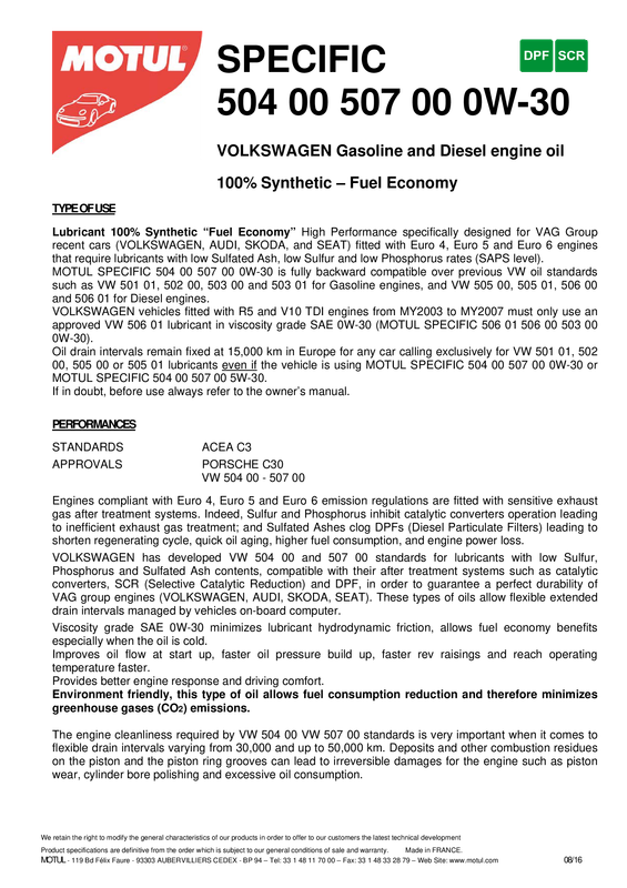 MOTUL SPECIFIC 504 00 507 00 0W-30. (Anglais)