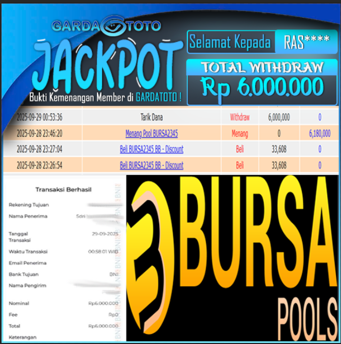 JACKPOT TOGEL DI PASARAN BURSA POOLS Rp 6.000.000,- DIBAYAR LUNAS!!!