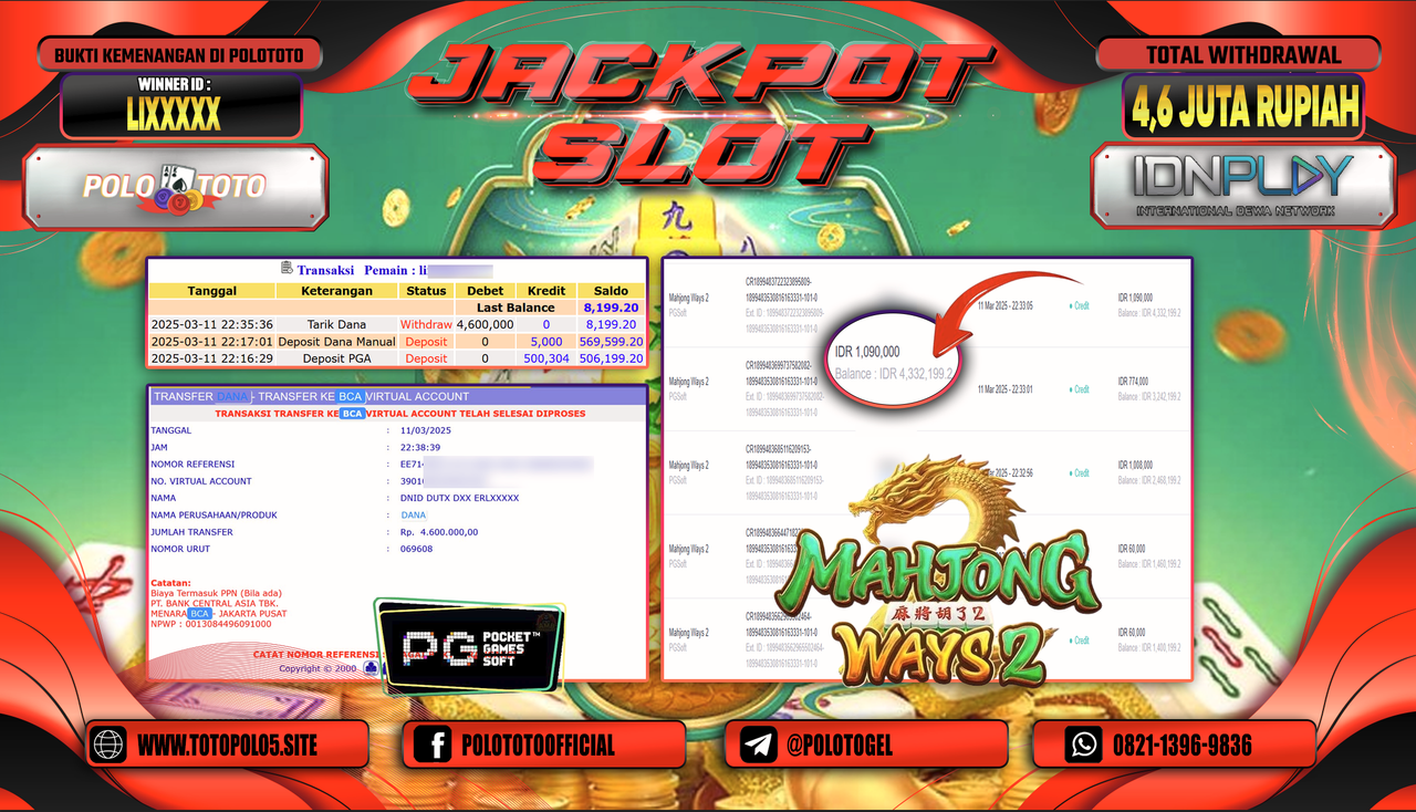 POLOTOTO JACKPOT SLOT MAHJONG WAYS 2 Rp.4.600.000,-