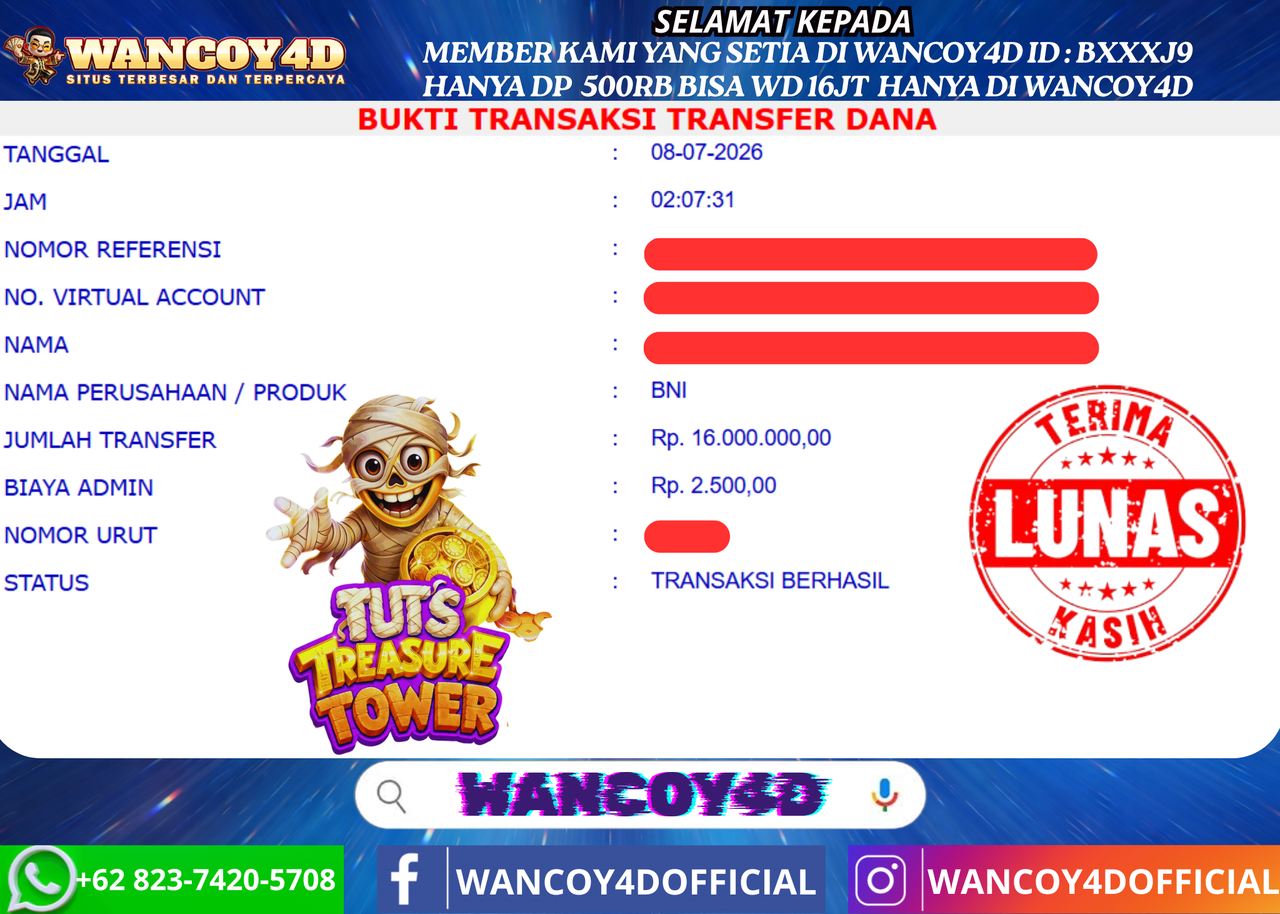 WANCOY4D TUTS TREASURE TOWER PRAGMATIC RP.16.000.000 -LUNAS