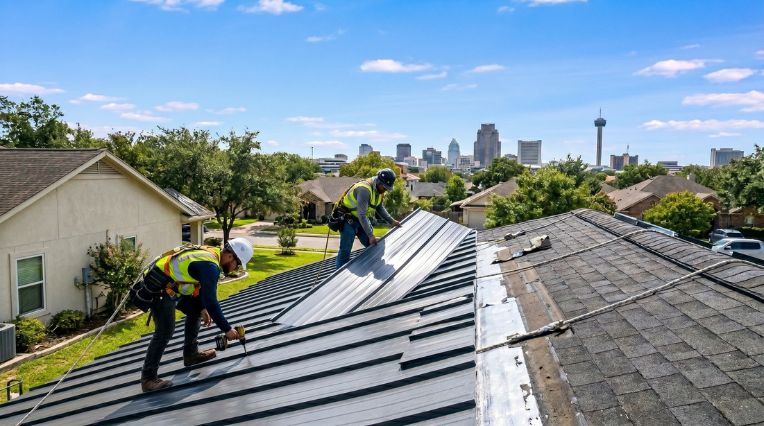Metal roof overlay installation over shingles San Antonio