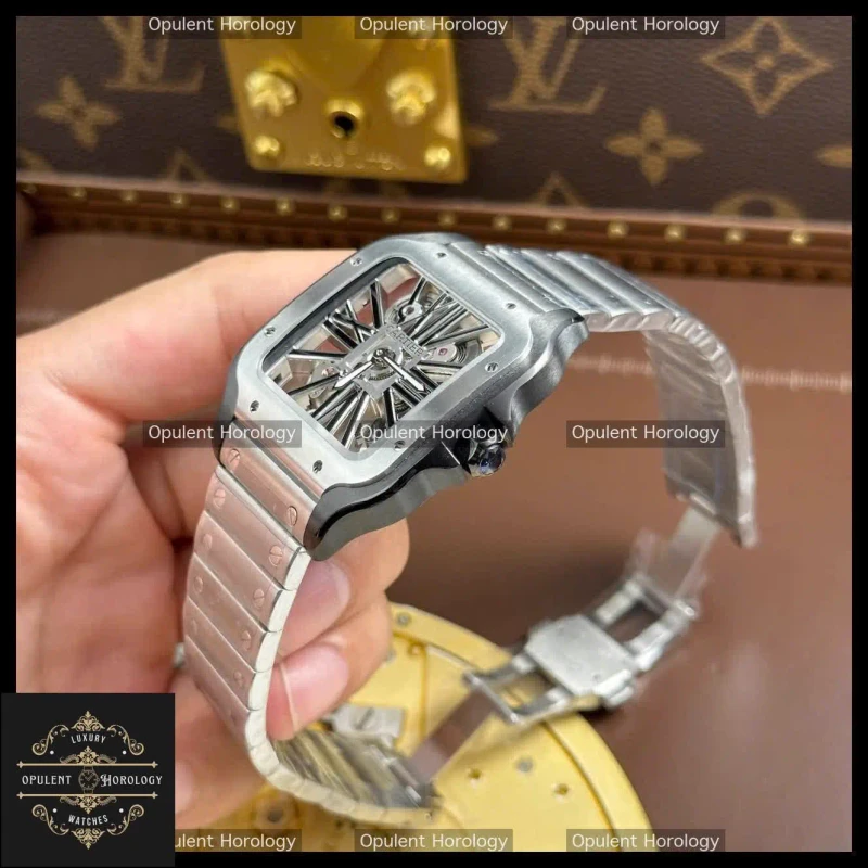 Cartier Santos Skeleton Replica 1:1 Watch Black Bezel 39.8mm Manual Winding Movement