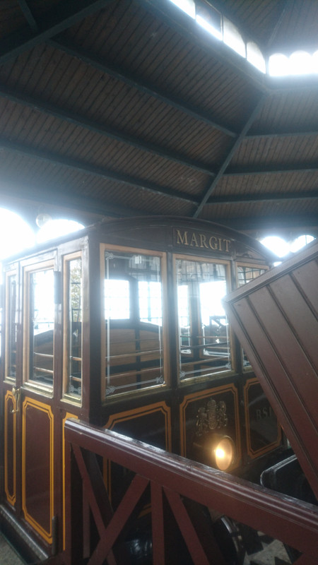 A brown funicular railway carriage, her name is Margit.